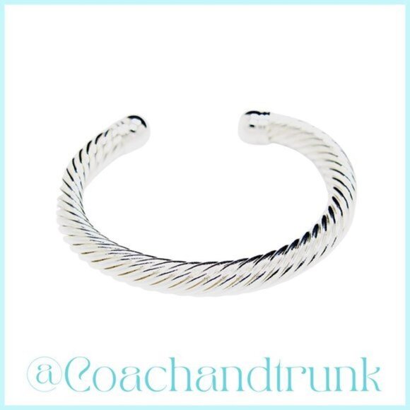 Twisted Silver Torque Bangle Cuff Bracelet Unisex NWT - Picture 3 of 4